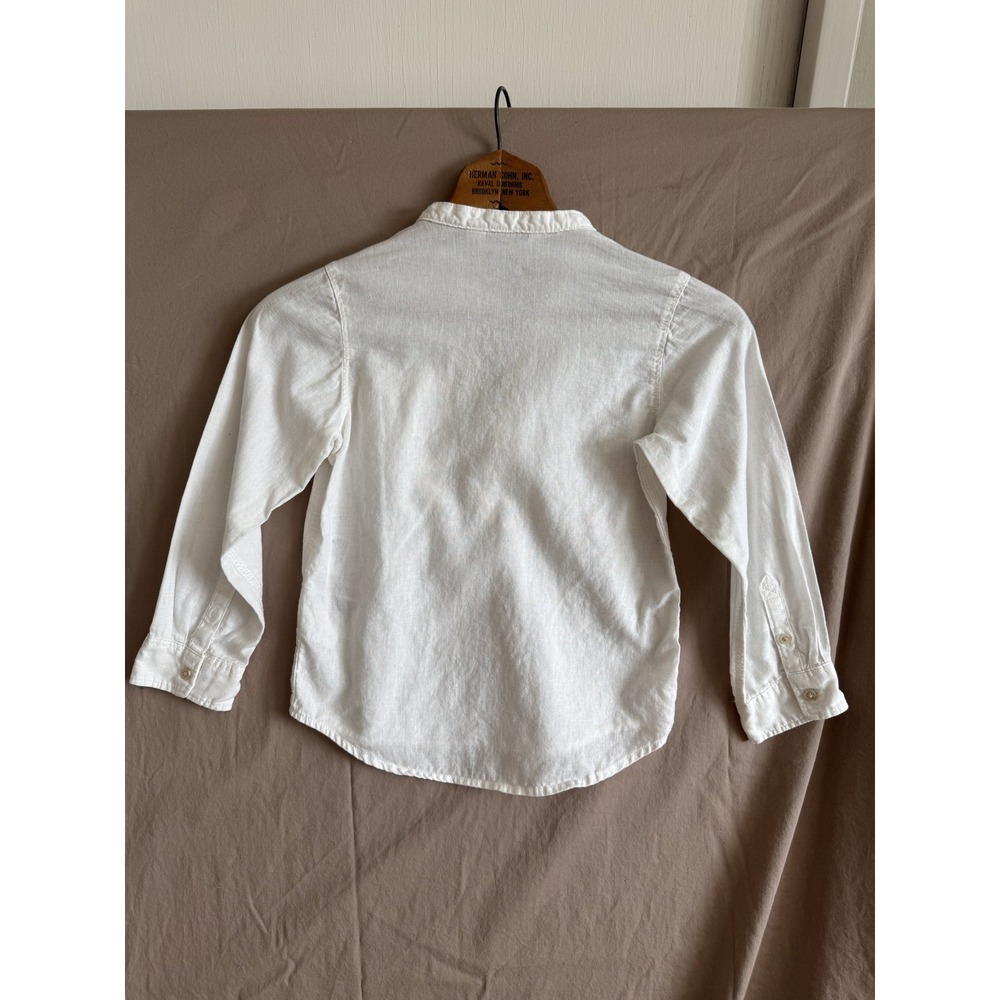 H&M Shirt Boys 6 White‎ Long Sleeve Linen Blend Henley Button Casual Pocket - Picture 5 of 9